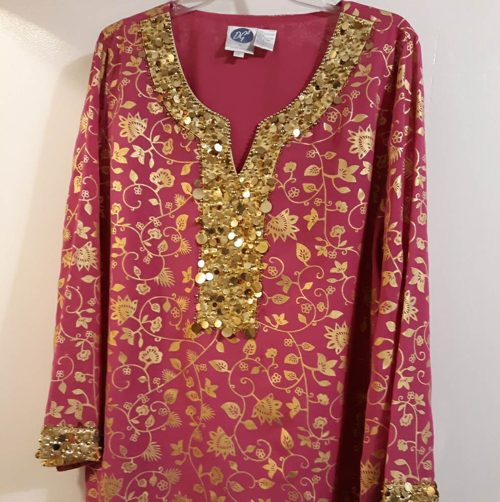 BEAUTIFUL PINK EMBELLISHED ASIAN TUNIC , L